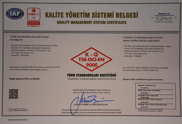 ISO 9001:2015 Kalite Ynetim Belgemizi Aldk