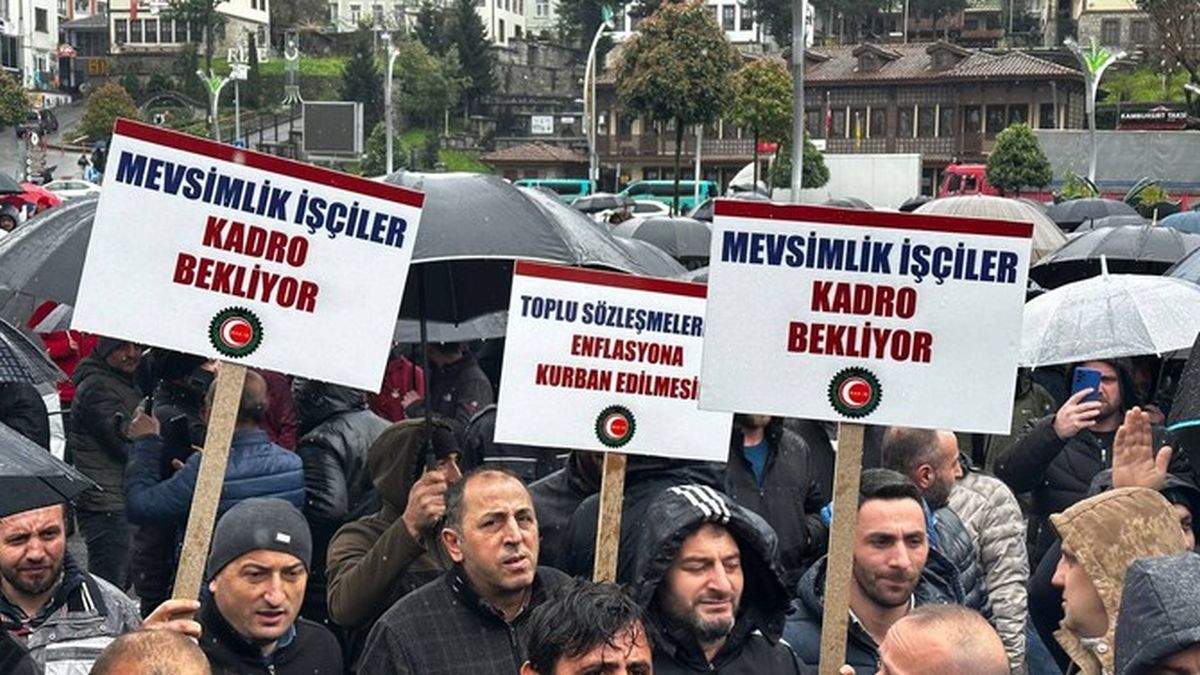 Mevsimlik ii olarak alan binlerce aykur iisi Rize'de kadro talebiyle meydana indi